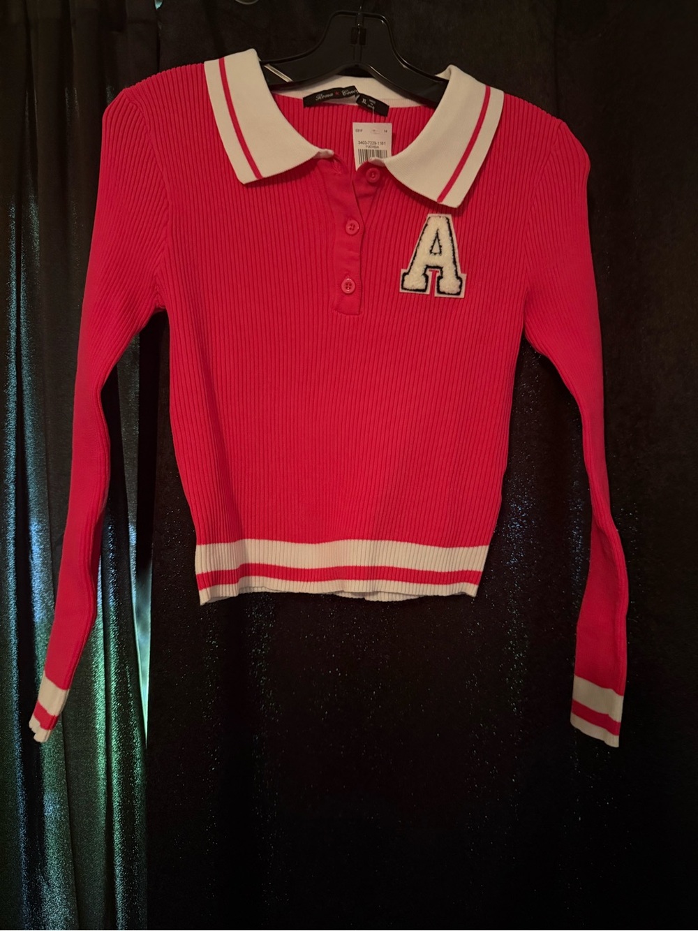 Ribbed Polo Sweater with White Trim & 'A' Patch
